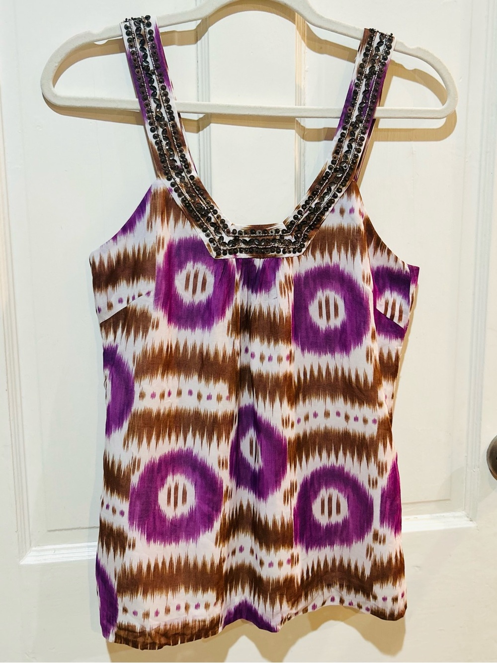 Trina Turk Beaded Tribal Print Tank Top Summer Designer Resortwear Boho Size S